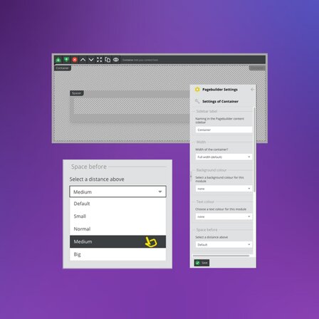 Screenshots of the Visual Page Builder's settings panel