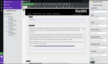Screenshot of Visual Page Builder's optimised user interface